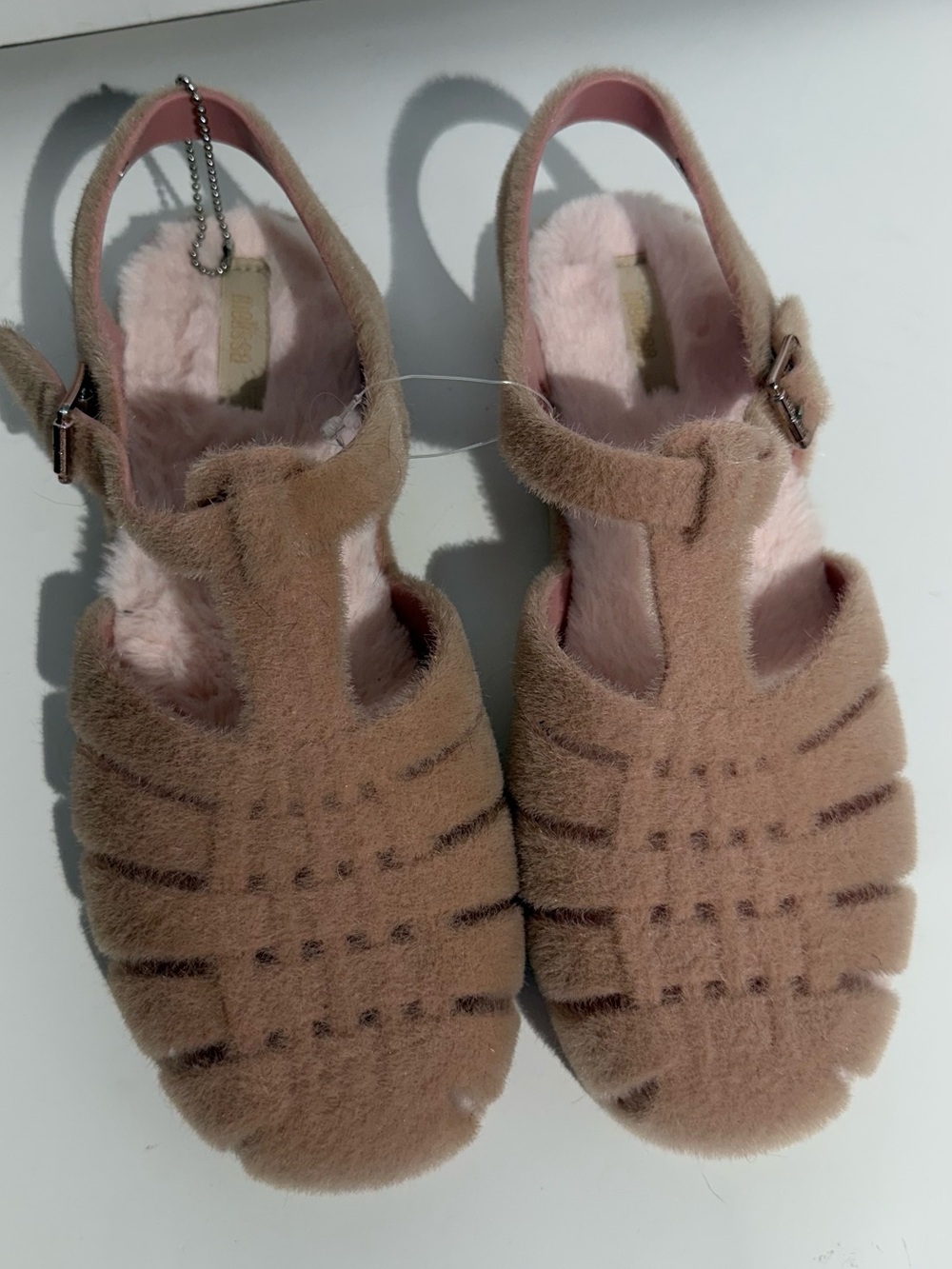 NWOT Melissa Anthropologie Possession Warm Pink Fuzzy Sandals - Picture 13 of 15